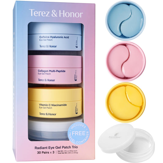 TEREZ & HONOR eye patches on-eye usage image showing hydration and care for the under-eye area.