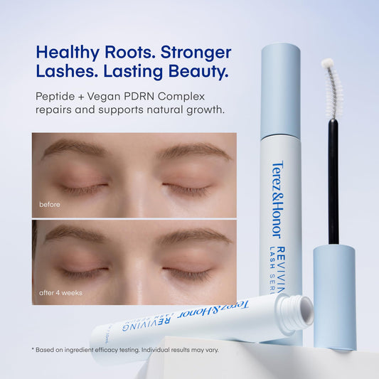 TEREZ & HONOR Reviving Lash Serum dropper close-up for precise daily application.