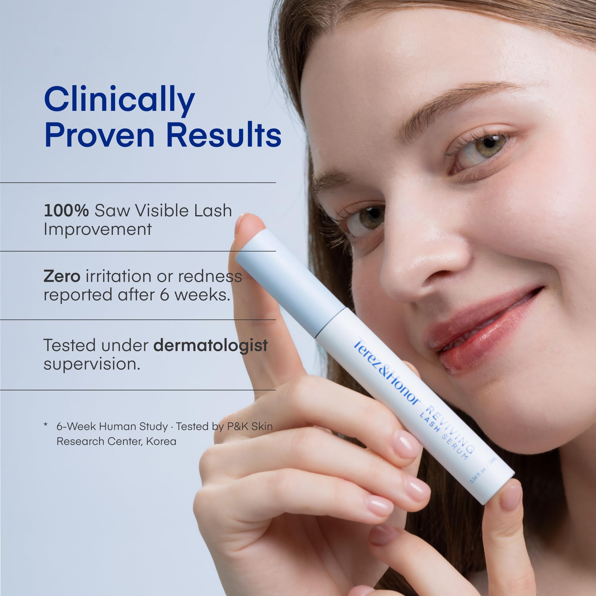 TEREZ & HONOR Reviving Lash Serum ingredients close-up with peptides and biotin.