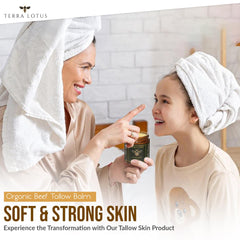 Applying Terra Lotus balm to face and hands for balanced hydration