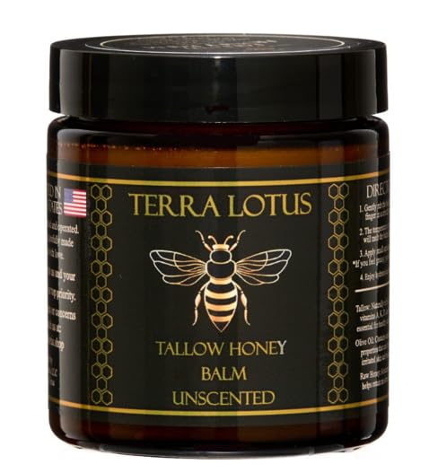 Terra Lotus honey tallow balm jar showcasing natural, unscented formula for daily moisture