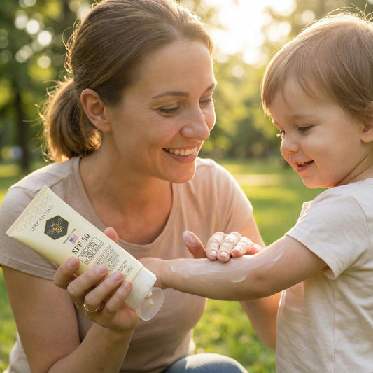 Terra Lotus sunscreen on hand demonstrates quick absorption for daily use.