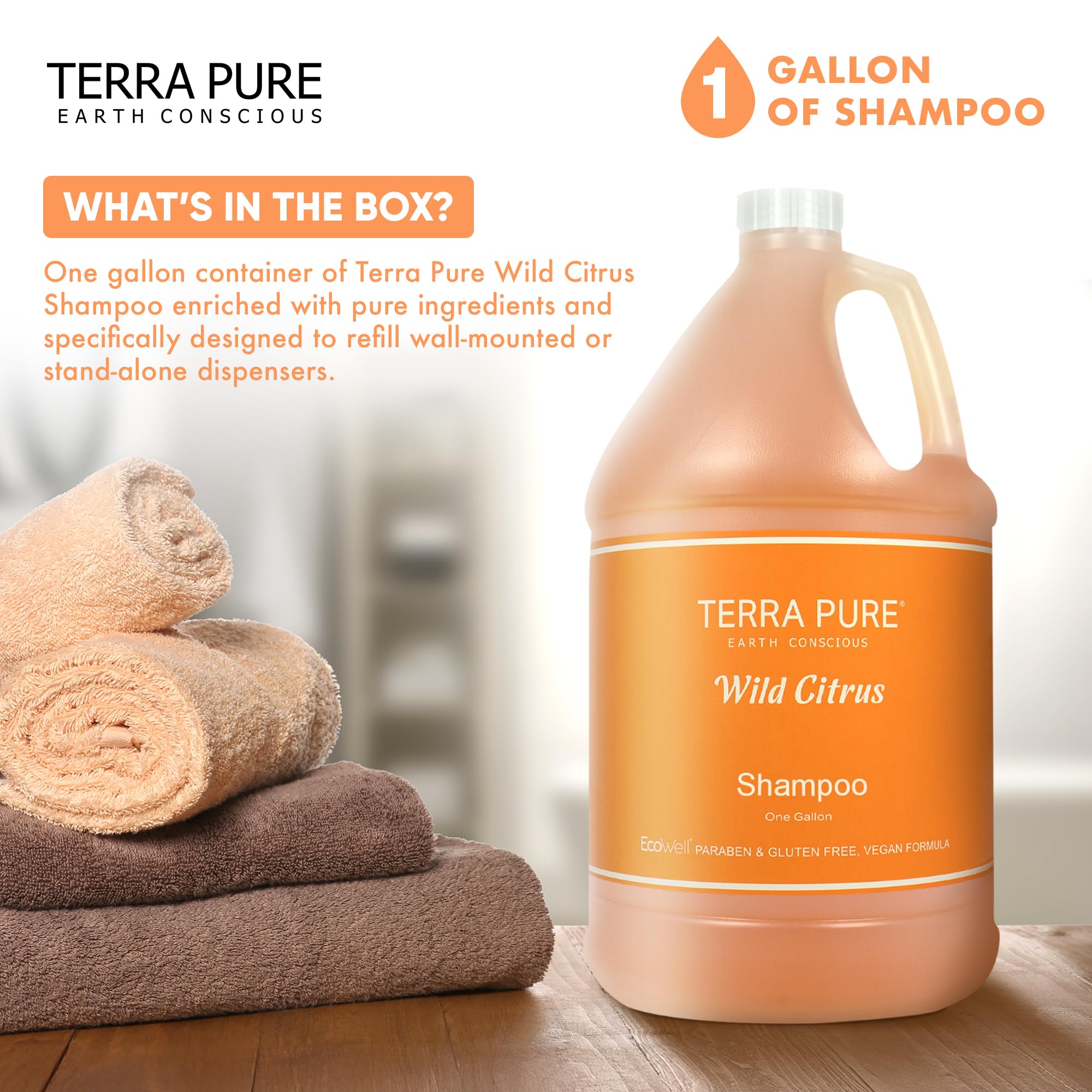 Terra Pure 1-gallon shampoo refill for easy dispenser replenishment