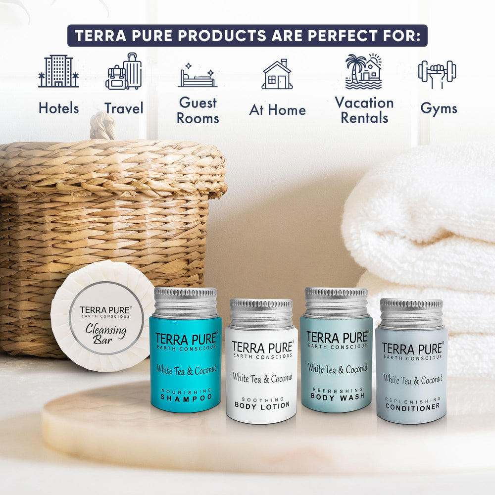 Terra Pure conditioner bottle with white tea and coconut scent for smooth hair