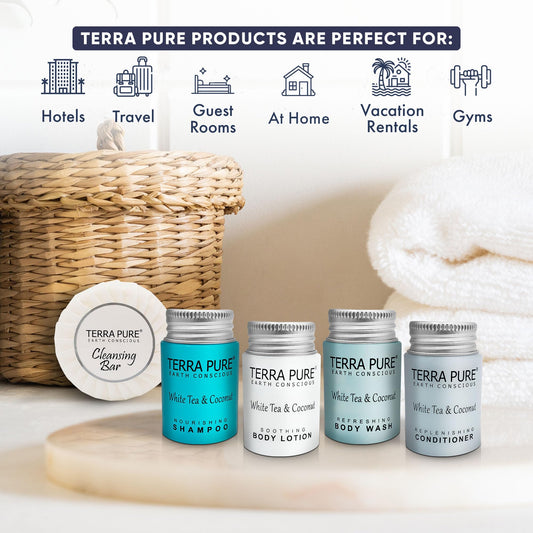 Terra Pure conditioner bottle with white tea and coconut scent for smooth hair