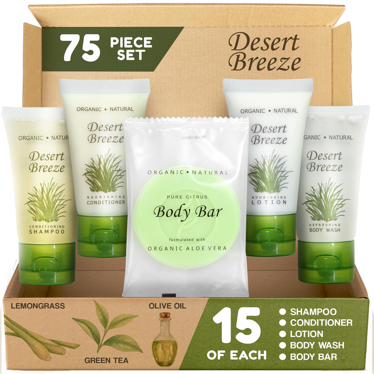 Terra Pure Desert Breeze travel set pack in hotel room amenities