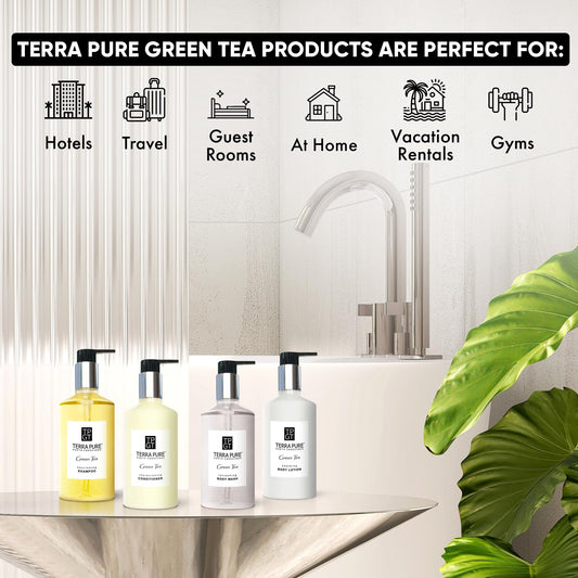 Terra Pure Ecobox Shampoo bottle showcased for hotel use