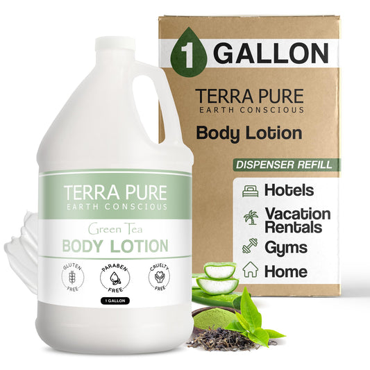 Terra Pure Green Tea Lotion gallon bottle for hotel amenities and refills