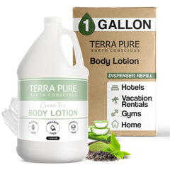 Terra Pure Green Tea Lotion gallon bottle for hotel amenities and refills