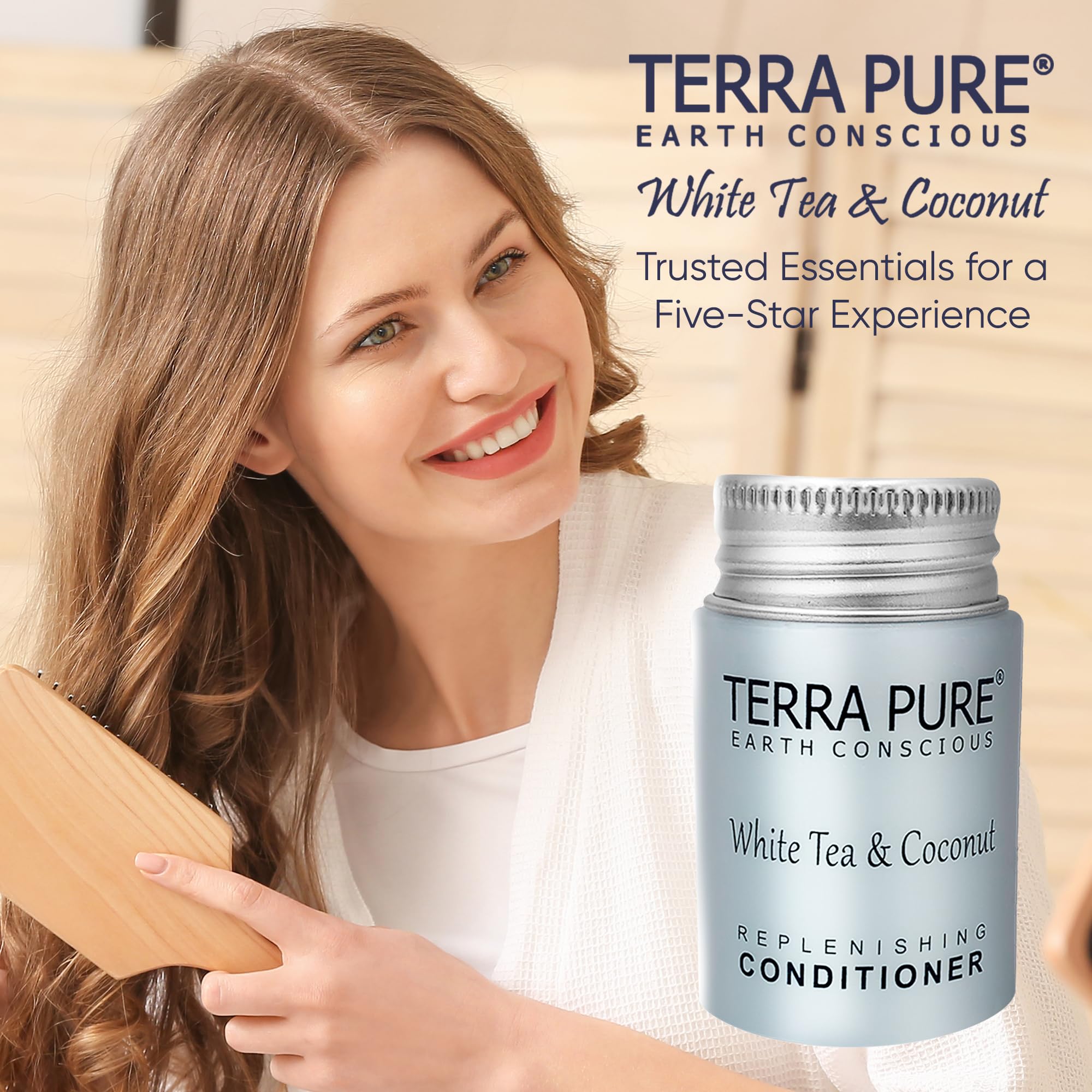 Terra Pure guest amenities kit bottle in-pack showcases premium fragrance and travel-friendly packaging.