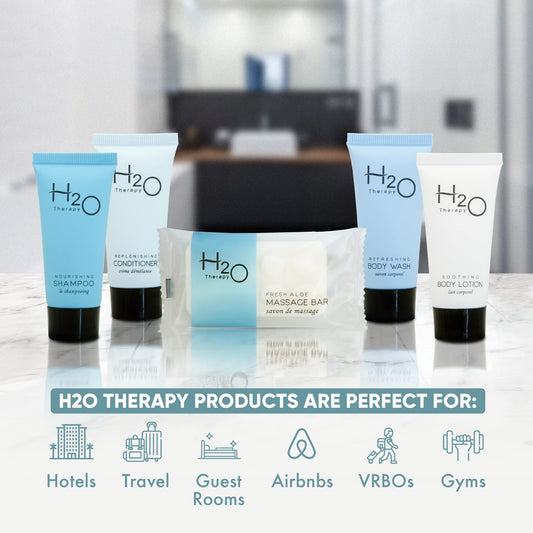 Terra Pure H2O Therapy conditioner mini bottle for soft, manageable hair during stays.
