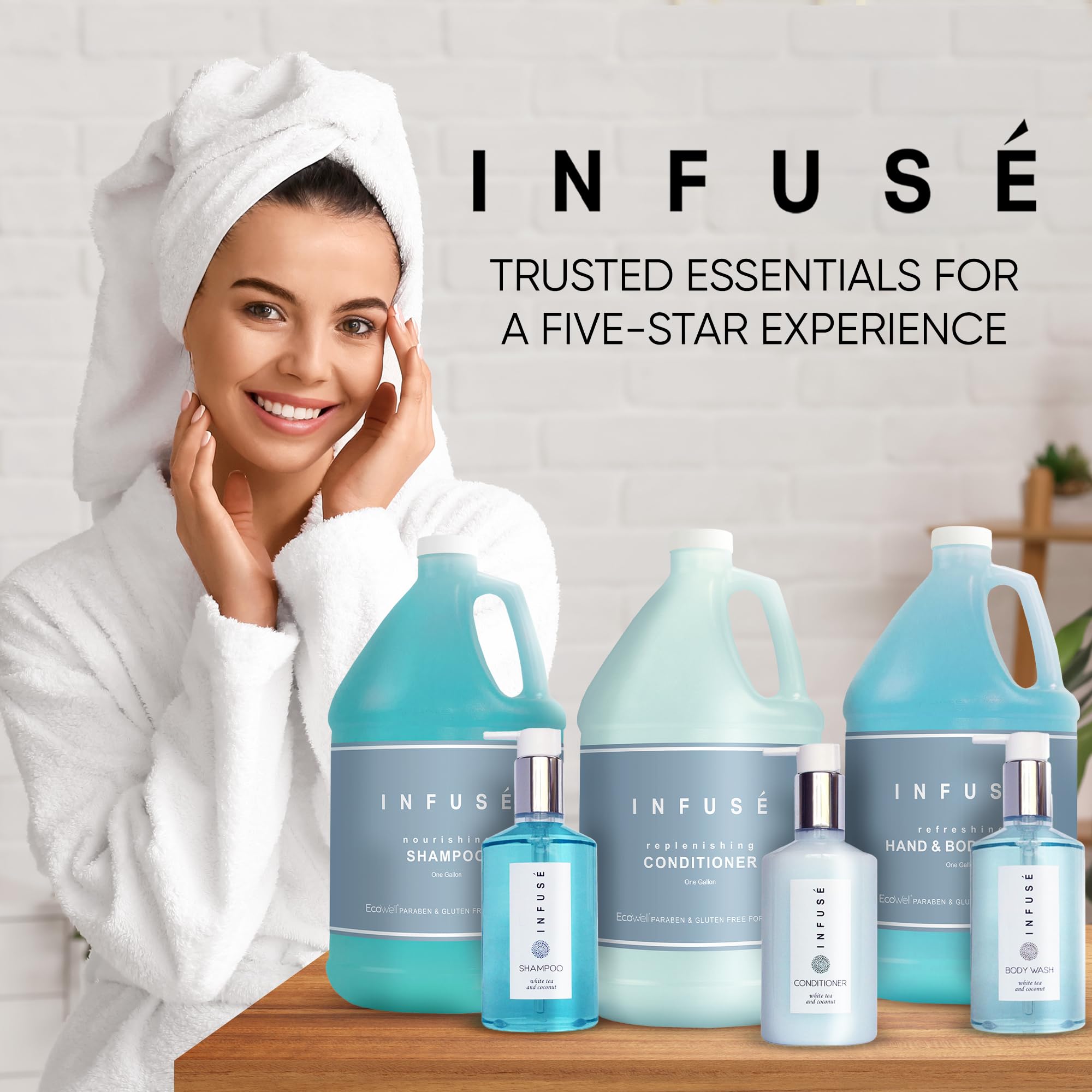 Terra Pure H2O Tropical Infuse dispenser set on hotel shelf