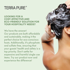 Terra Pure Green Tea formula label signals a natural refreshing guest experience.