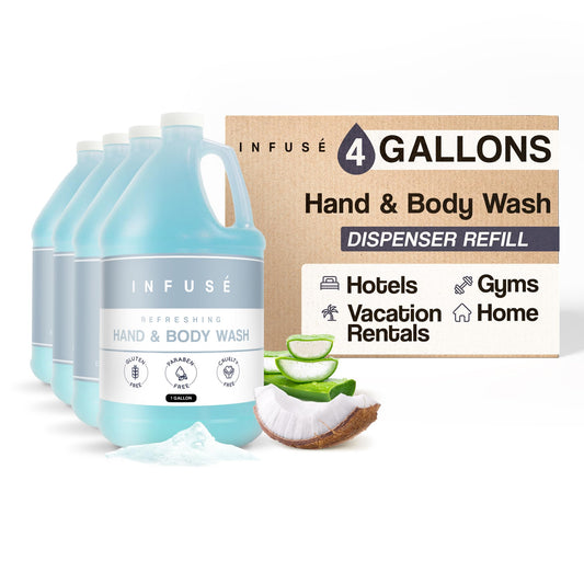Terra Pure Infuse bottle pour in guest bathrooms with tropical aroma