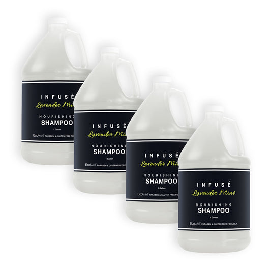 Terra Pure Infuse Lavender Mint hotel shampoo label highlights calming lavender and refreshing mint for guests