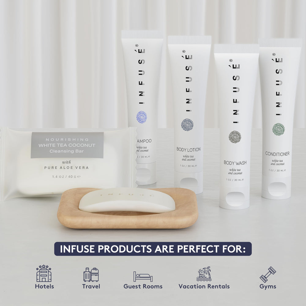 Terra Pure Infuse White Tea Coconut Conditioner bottle for silky guest hair.