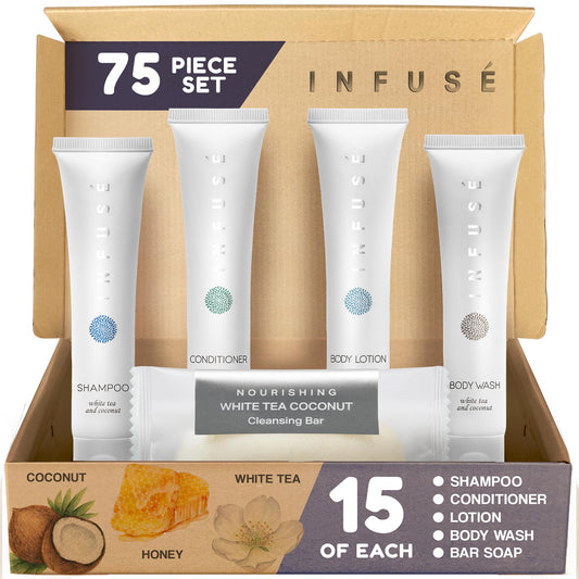 Terra Pure Infuse White Tea Coconut Shampoo bottle for refreshing guest showers.
