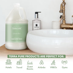 Terra Pure paraben-free, veg-based formula label signals clean refill options.