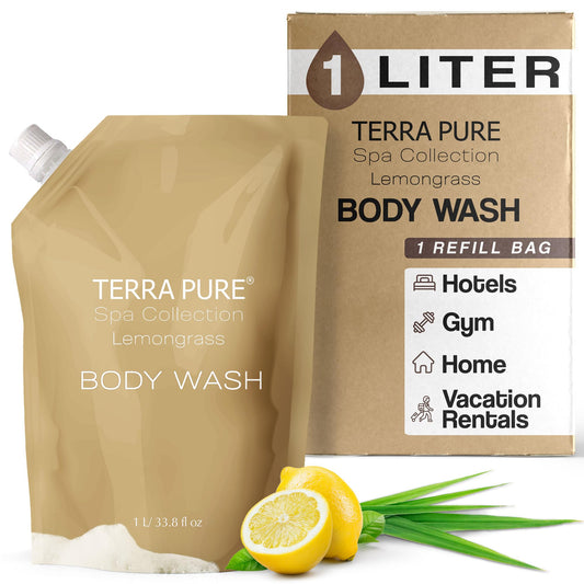 Terra Pure Spa bottle refill in green tea lemongrass for hotel luxury amenities