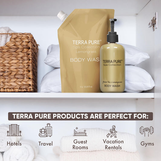 Terra Pure wall dispensers with refill bag for guest bathroom convenience