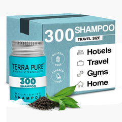 Terra Pure travel-size shampoo jar for hotel guest amenities, convenient and mess-free.