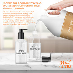 Terra Pure Wild Citrus gallon wash displayed in a hotel lobby setup for guests.