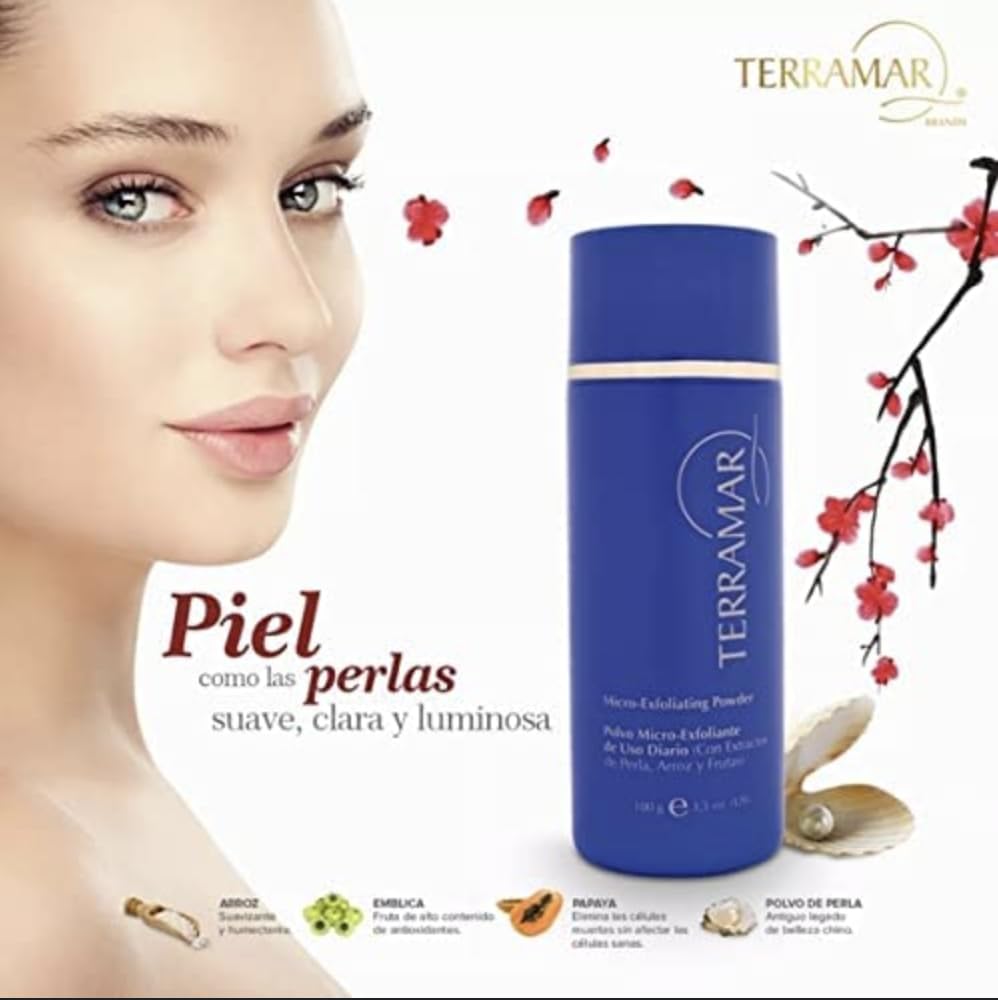 Terramar micro-exfoliating powder texture-detail reveals fine grains for even skin.
