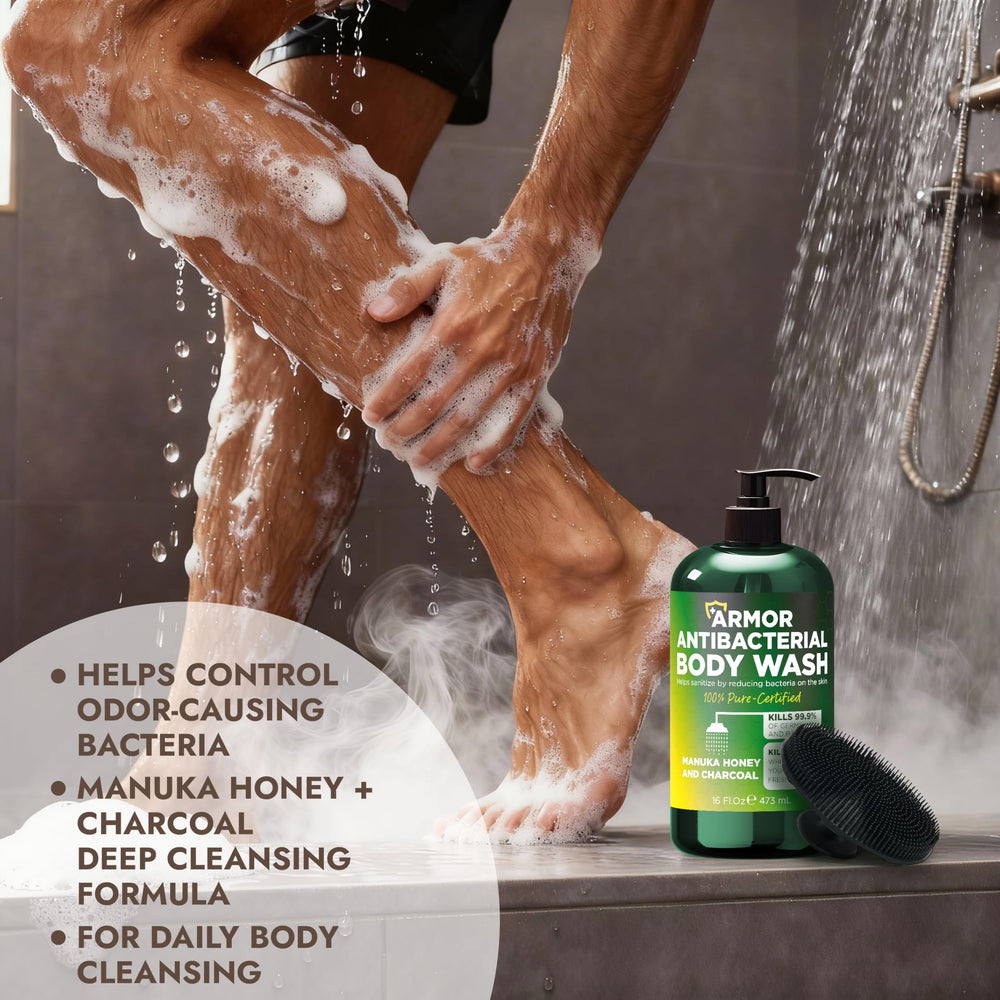Terramed Just Think Comfort antibacterial wash with refreshing lather and odor control.