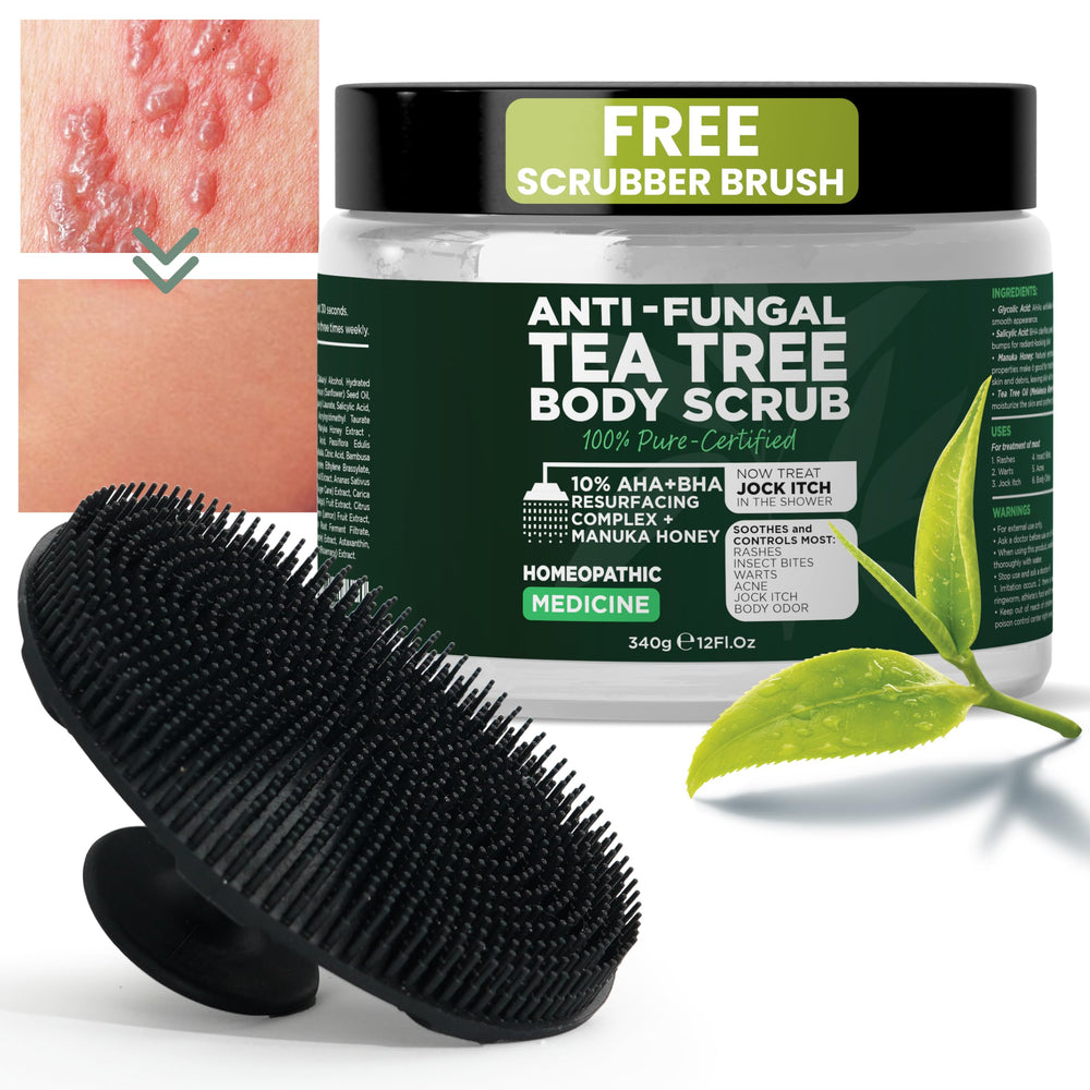 Terramed Just Think Comfort antifungal bottle with scrubber for daily cleansing and exfoliation