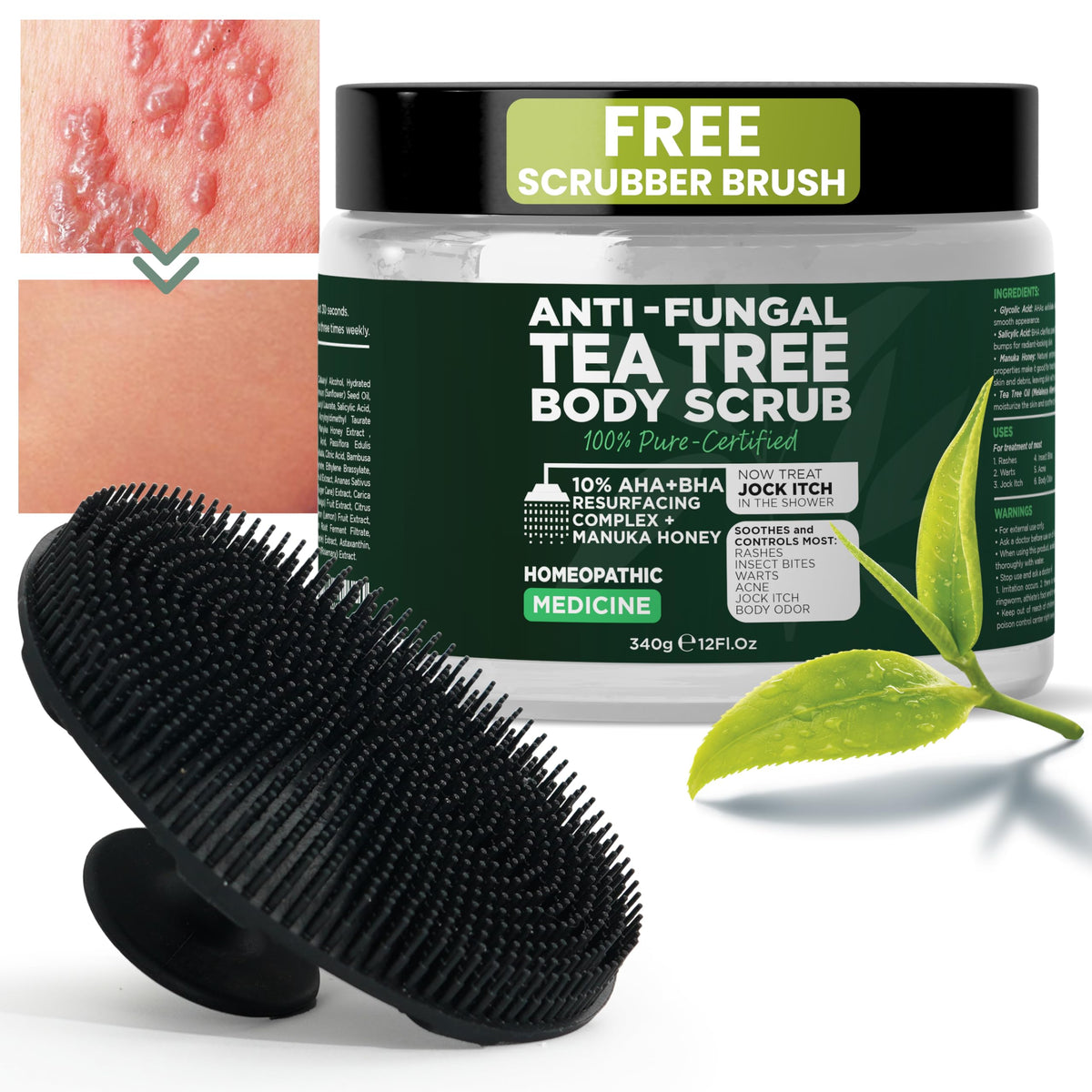 Terramed Just Think Comfort antifungal bottle with scrubber for daily cleansing and exfoliation