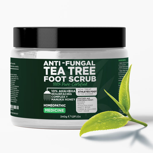 Terramed Just Think Comfort Tea Tree Foot Scrub jar for refreshing exfoliation