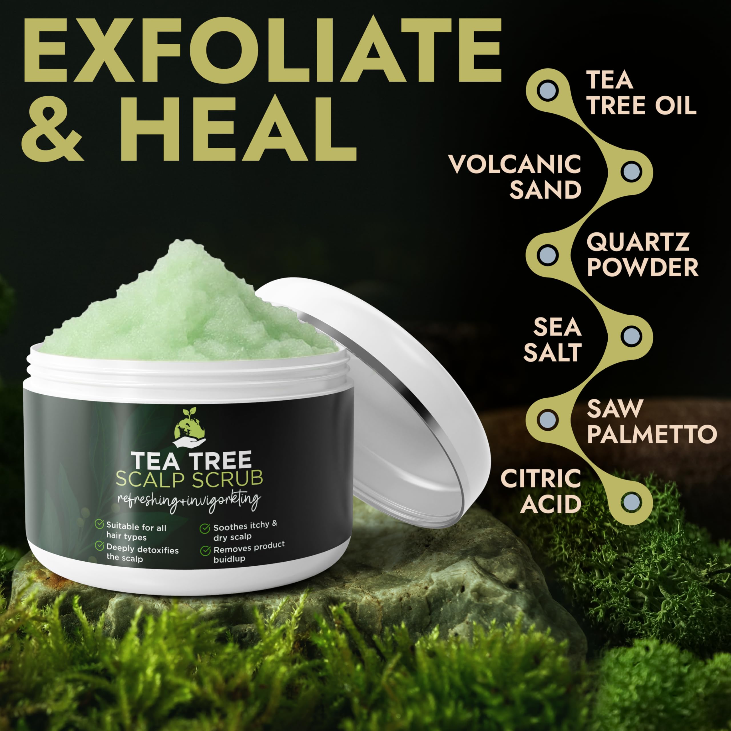 Texture close-up showing quartz powder and sea salt for mild exfoliation.