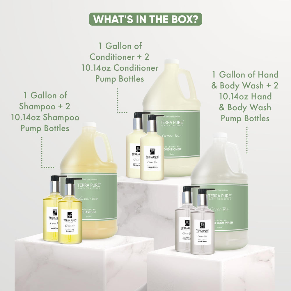 Terra Pure gallon body wash dispenser elevates guests with eco packaging