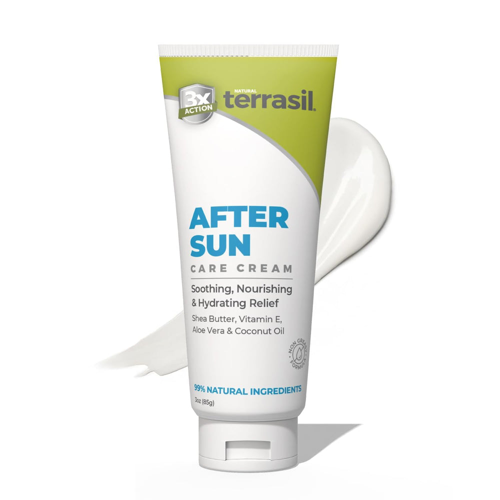 Terrasil after-sun lotion aloe vera bottle delivers soothing hydration after sun exposure