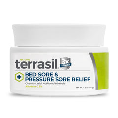 Terrasil bed sore cream jar close-up highlighting smooth texture for soothing relief.