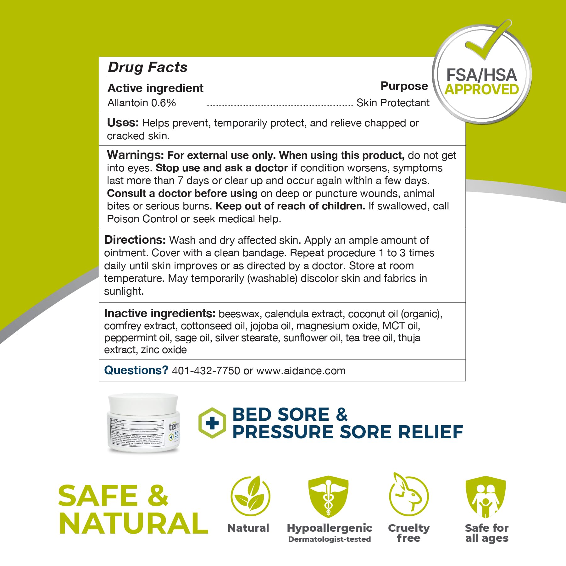 Terrasil bed sore cream texture swirl on skin for soothing care.