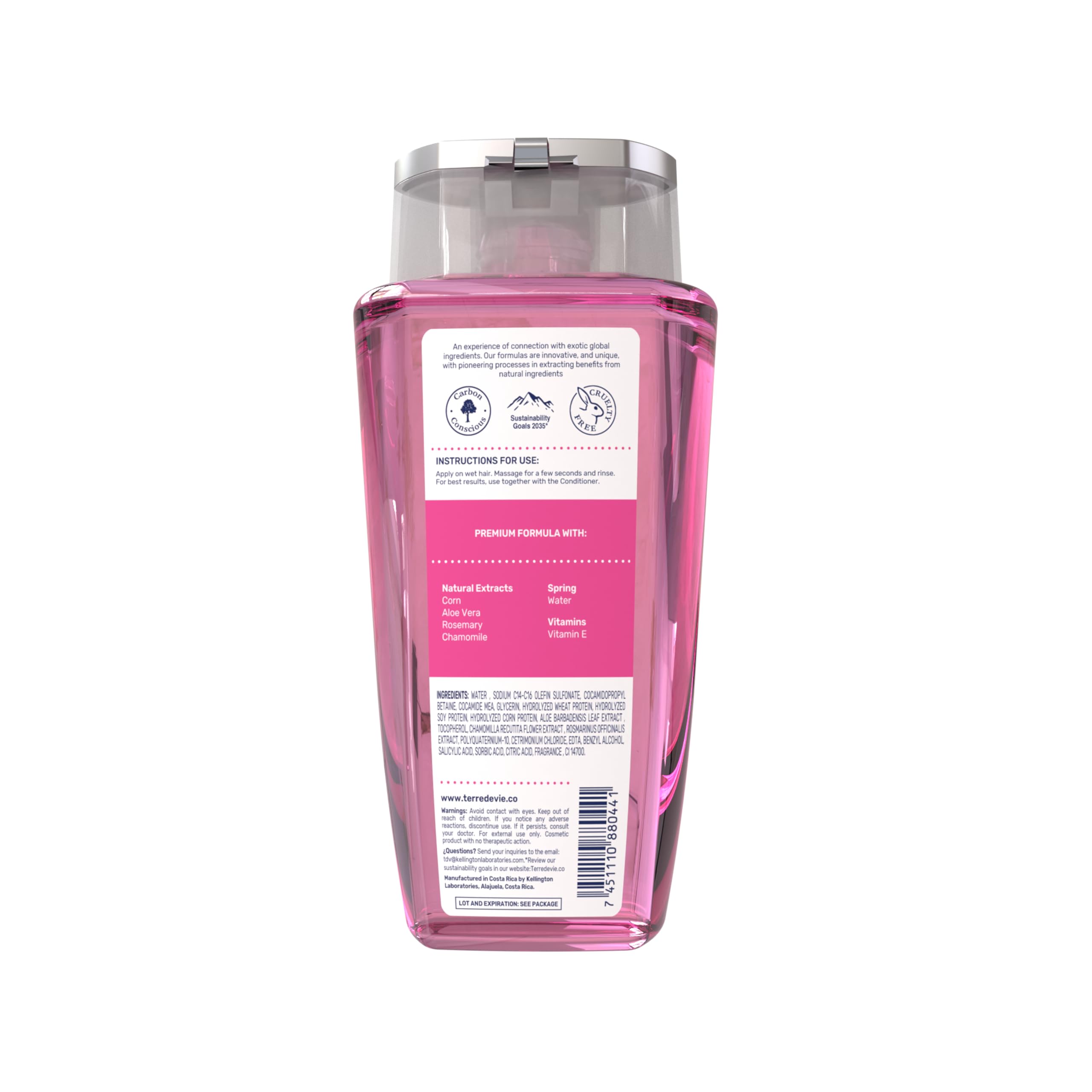 Terre De Vie frizz-control shampoo lather demonstrates gentle cleansing without sulfates