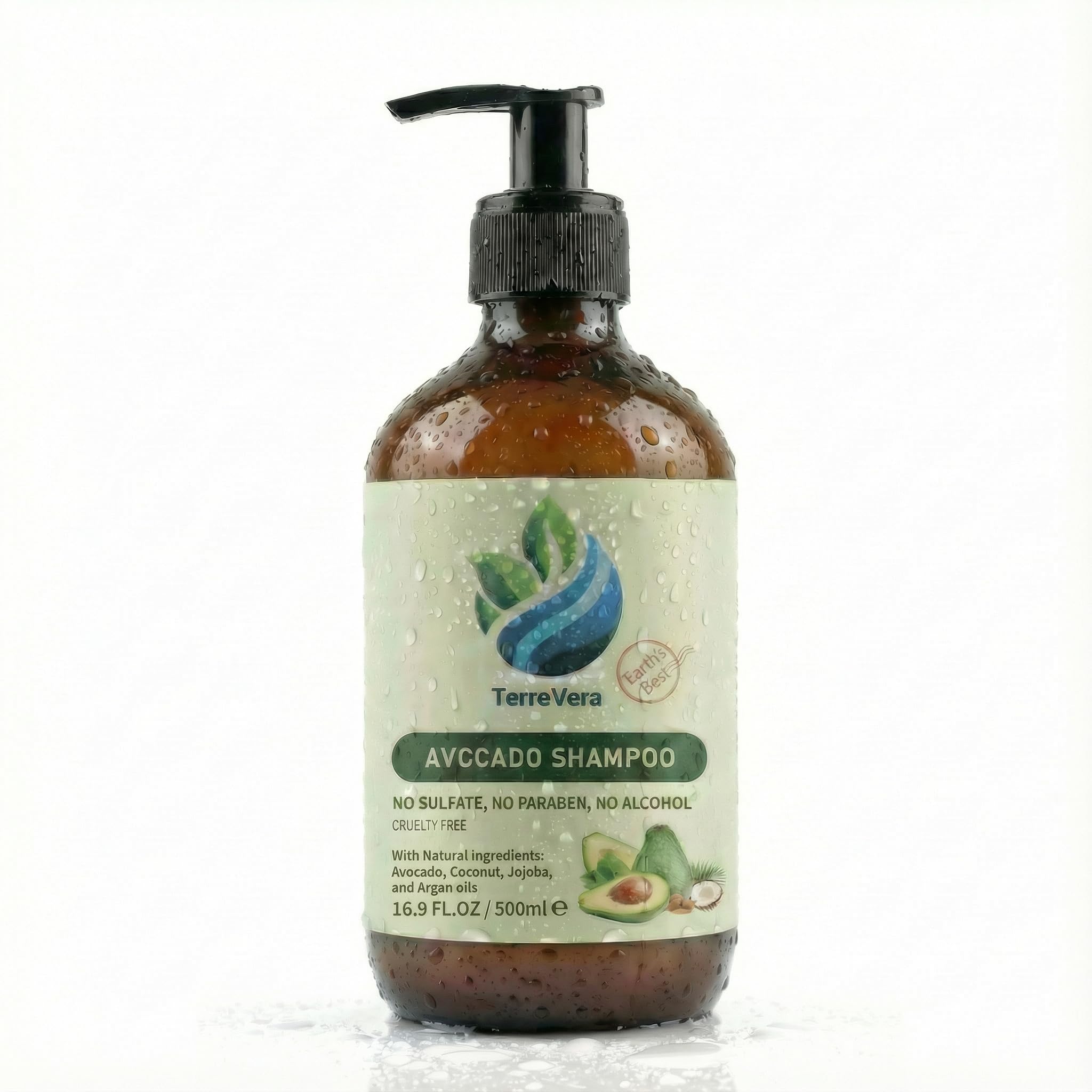 TerreVera Avocado Shampoo bottle showcases a luxurious salon-quality cleanse for daily hair care.
