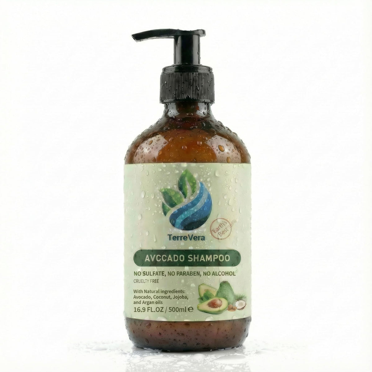 TerreVera Avocado Shampoo bottle showcases a luxurious salon-quality cleanse for daily hair care.