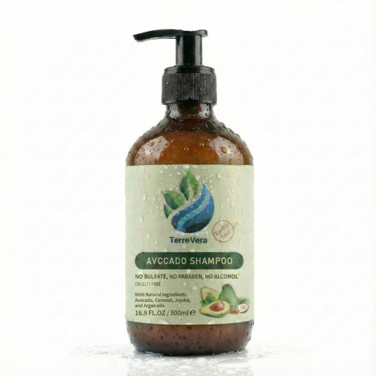 TerreVera Avocado Shampoo bottle showcases a luxurious salon-quality cleanse for daily hair care.