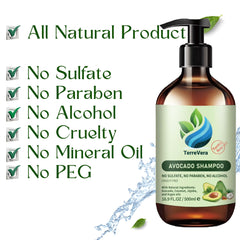 TerreVera Avocado Shampoo scalp-detox with jojoba oils.