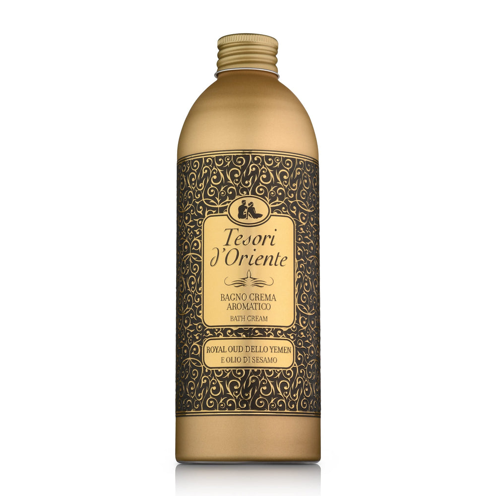 Tesori d'Oriente Royal Oud Dello Yemen bath cream bottle front view for indulgent routine.