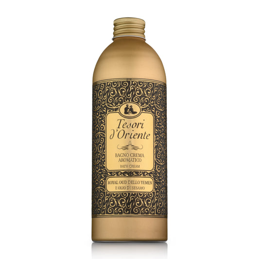 Tesori d'Oriente Royal Oud Dello Yemen bath cream bottle front view for indulgent routine.