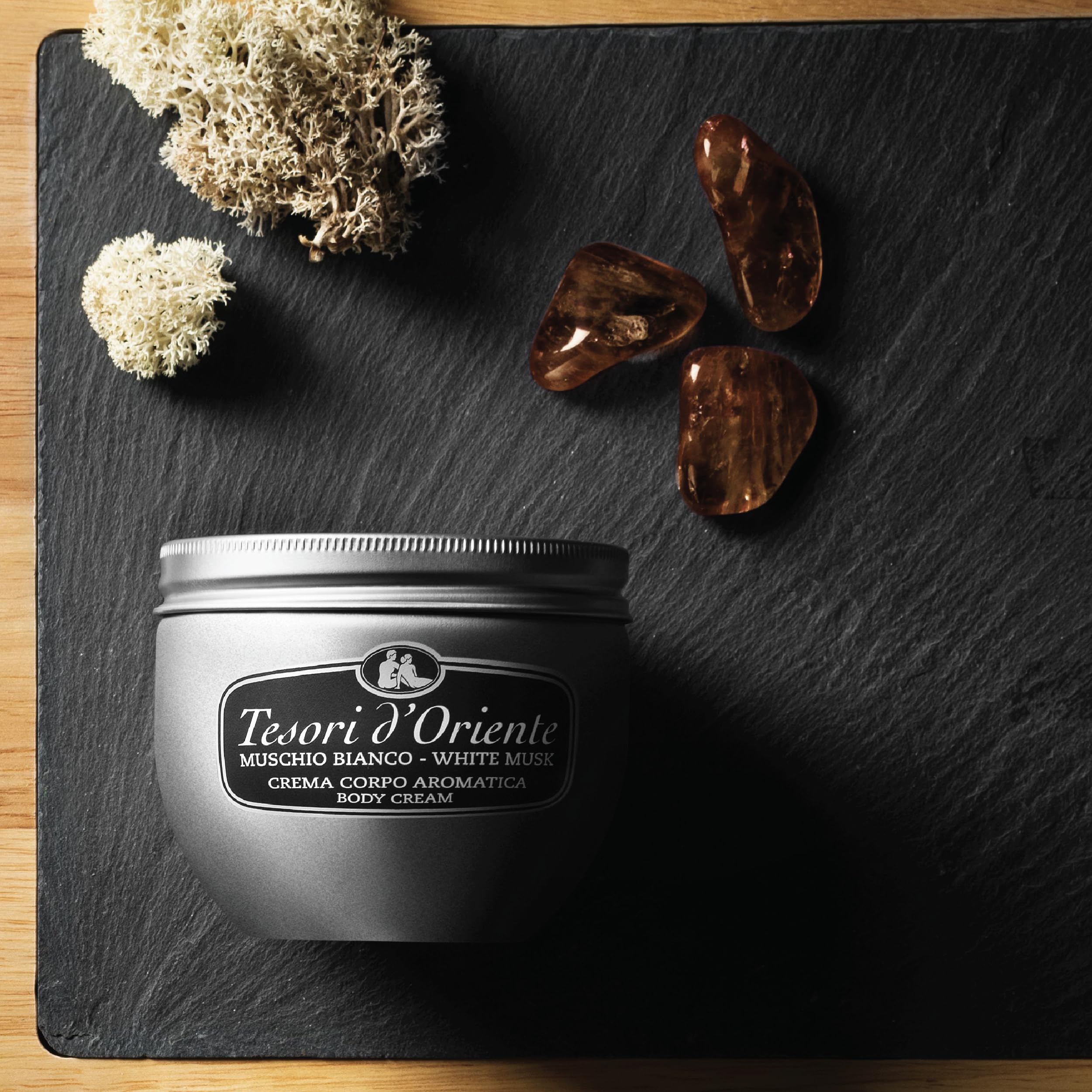 Close-up of Tesori d'Oriente body cream texture, rich and nourishing.