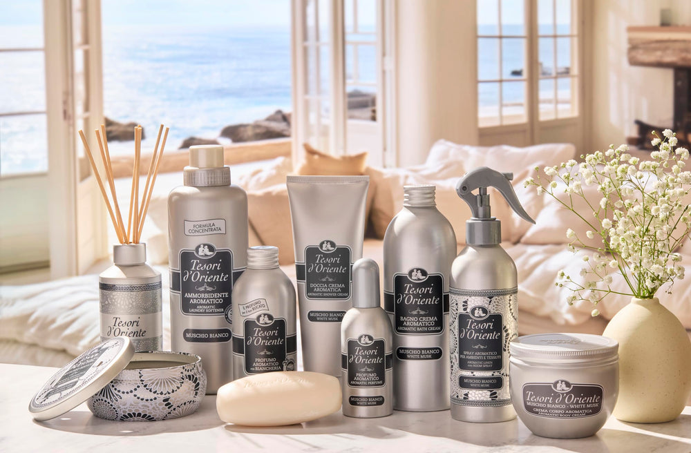 Tesori d'Oriente body cream on display in luxurious setting.