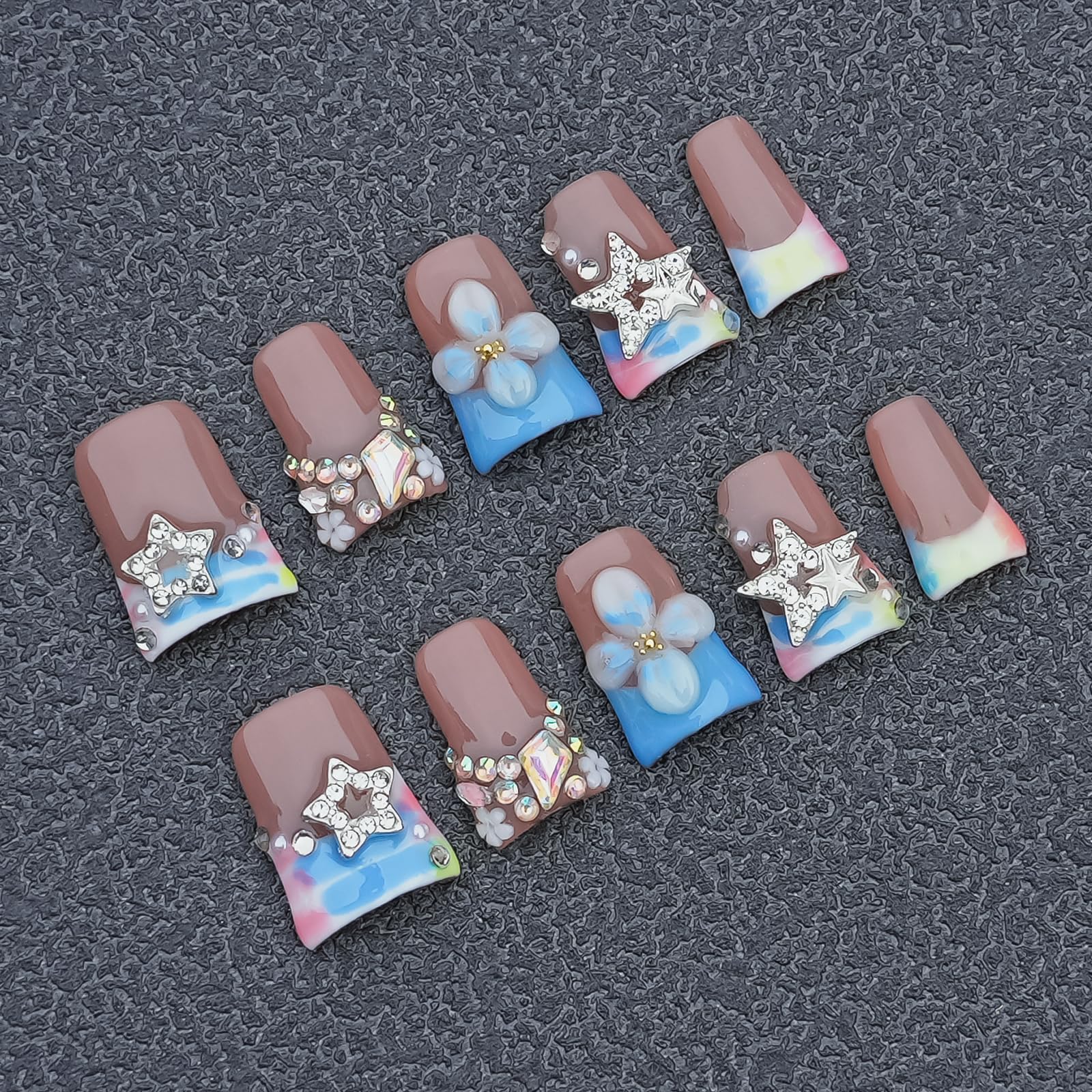 Tesytto pastel pink-blue nails with French tip for versatile daily wear