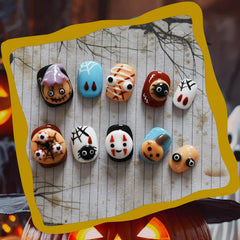 Tesytto 3D nail art featuring bats and pumpkins for festive vibes.