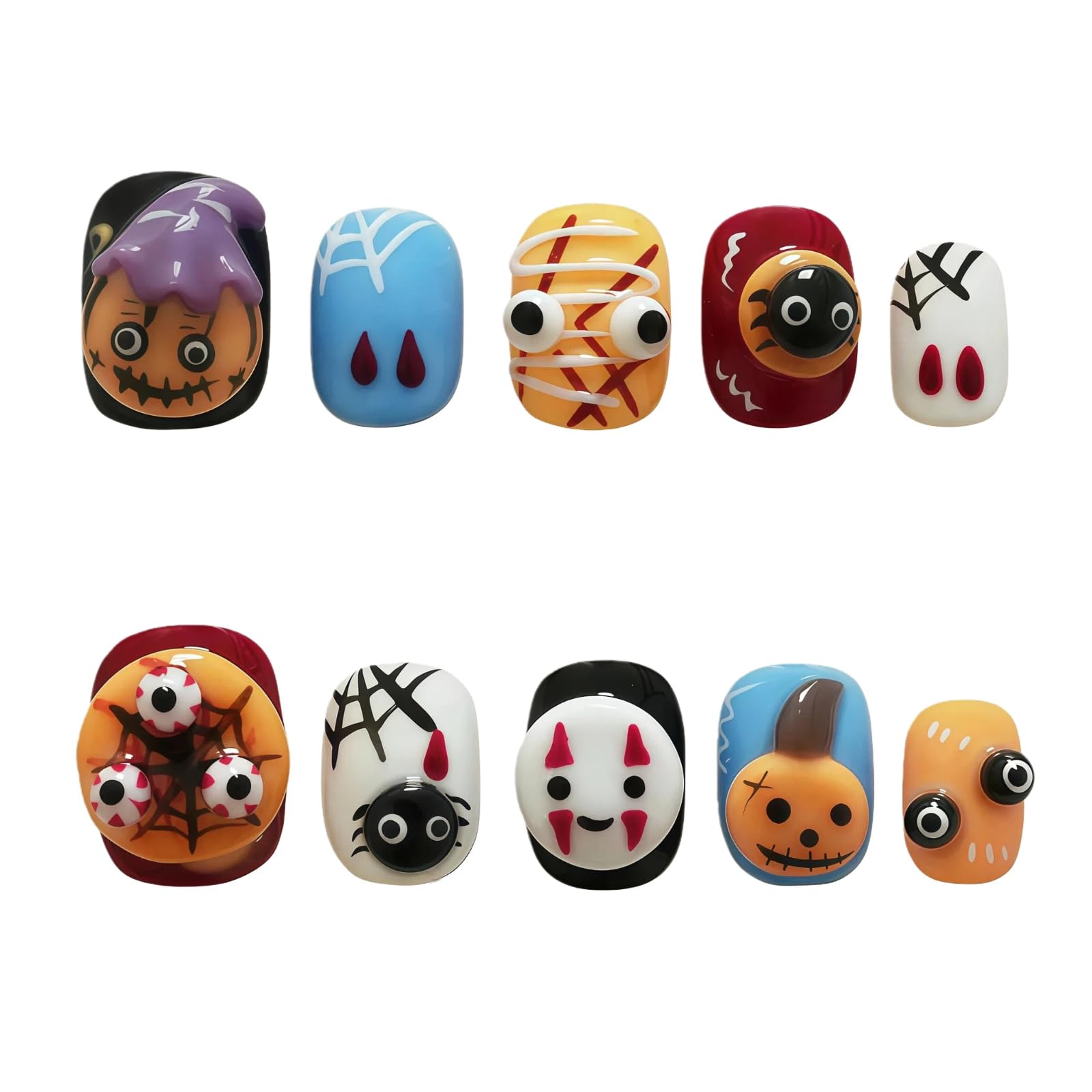 Tesytto Nightmare Before Christmas Ghost Nails with vibrant 3D ghosts for Halloween.