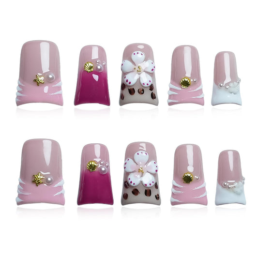 Tesytto short duck nails with 3D daisy gradient for salon-style manicure.