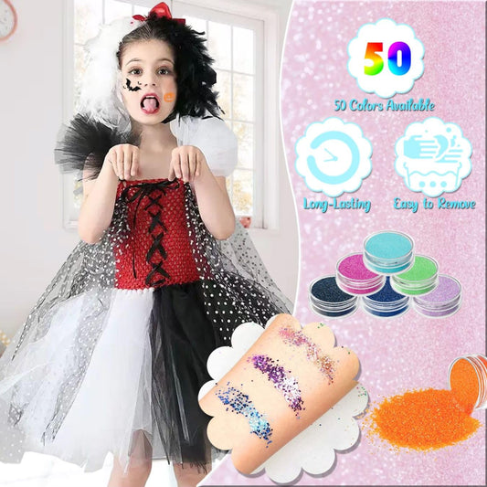 TEUVO Glitter Tattoo Kit showing 199 stencils for easy patterns.